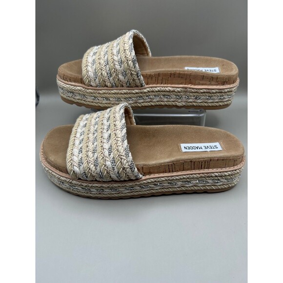 Steve Madden Beller Womens Sandals Natural Woven Flat Platform Size 10M NEW - Picture 3 of 6
